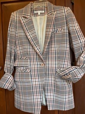 Veronica Beard Ivory Plaid Single-Button Dickey Blazer Jacket Size 6
